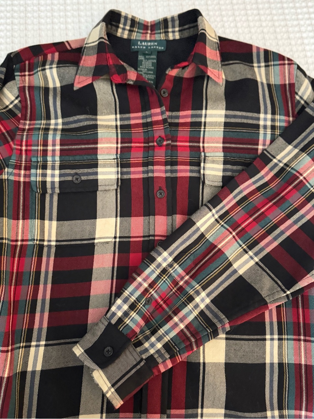 Lauren Ralph Lauren 100% Wool Tartan Plaid Button Up Shirt / Size Large
